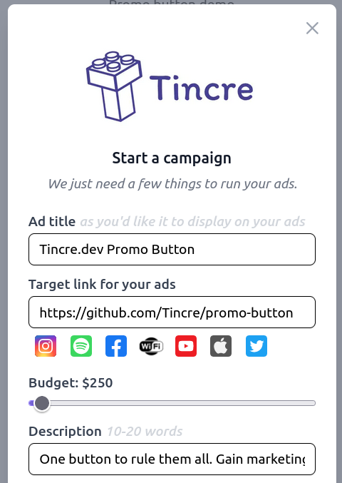 The Promo promo-button button example one, by Tincre.dev